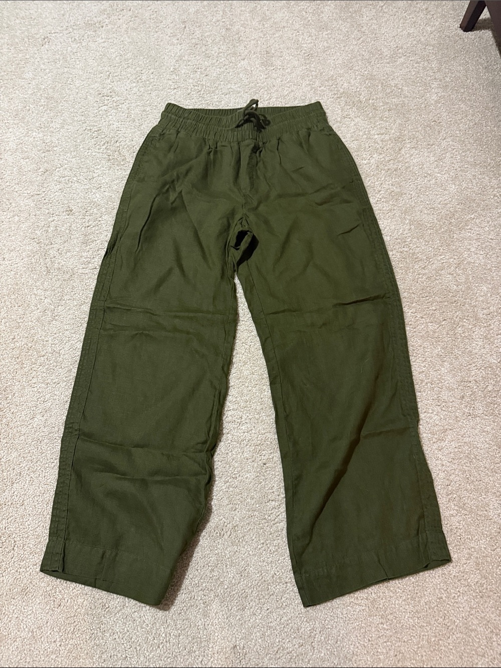 Quince Olive Drawstring Relaxed Line Trousers
